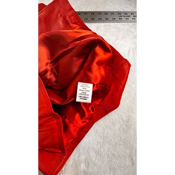 Coldwater Creek Women Red Leather Blazer Jacket P8 Button-Front 3/4 Sleeve Lined - Picture 4 of 11